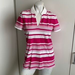 Tommy Hilfiger medium v-neck pink/magenta striped polo shirt